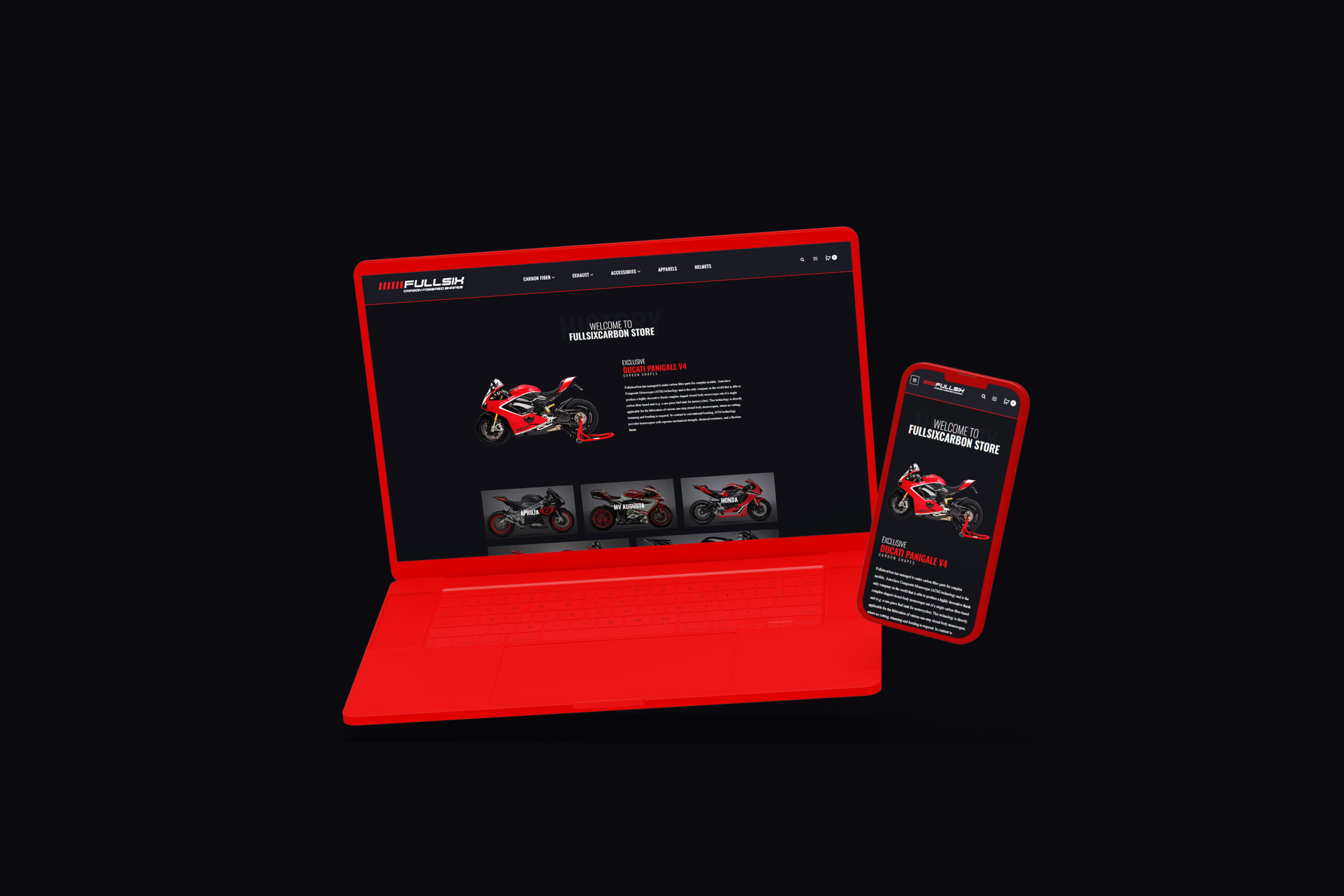 Full Six Carbon - Carbon Fibre Motor Cycle Products - Magento WordPress WooCommerce Website Design and Development - ECommerce Features and Responsive Website Design