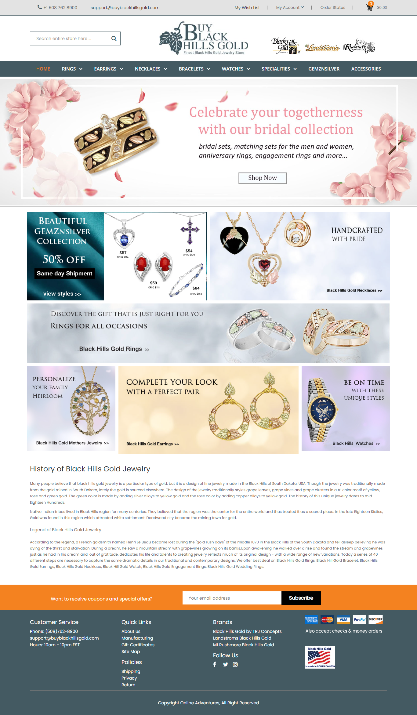 Buy Black Hills Gold - A Contemprory and Niche Designer Goldwear Brand - Magento Website Design and Development - A Complete ECommerce Experience with Features and Functionalities - Payment Checkout Gatewat Subscriptions